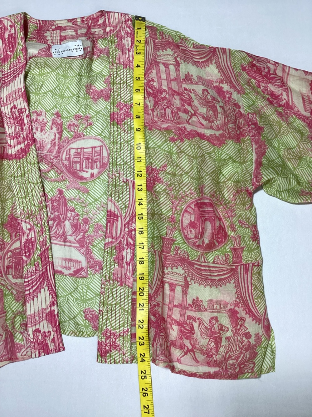 One Hundred Stars Ancient Columns Printed Rachel Kimono Top - Pink & Green - Picture 7 of 8
